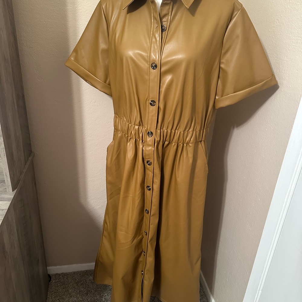 Elegant Tan Button-Down Dress